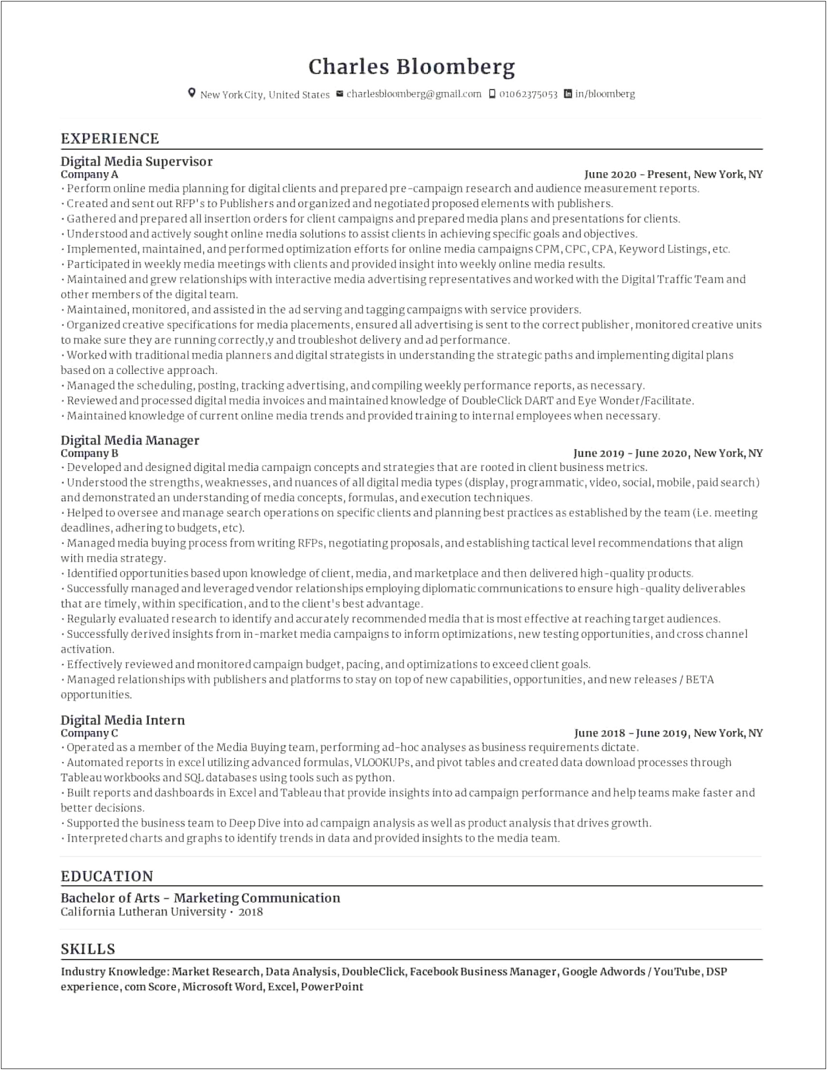 Digital Media Development Coordinator Job Description Resume