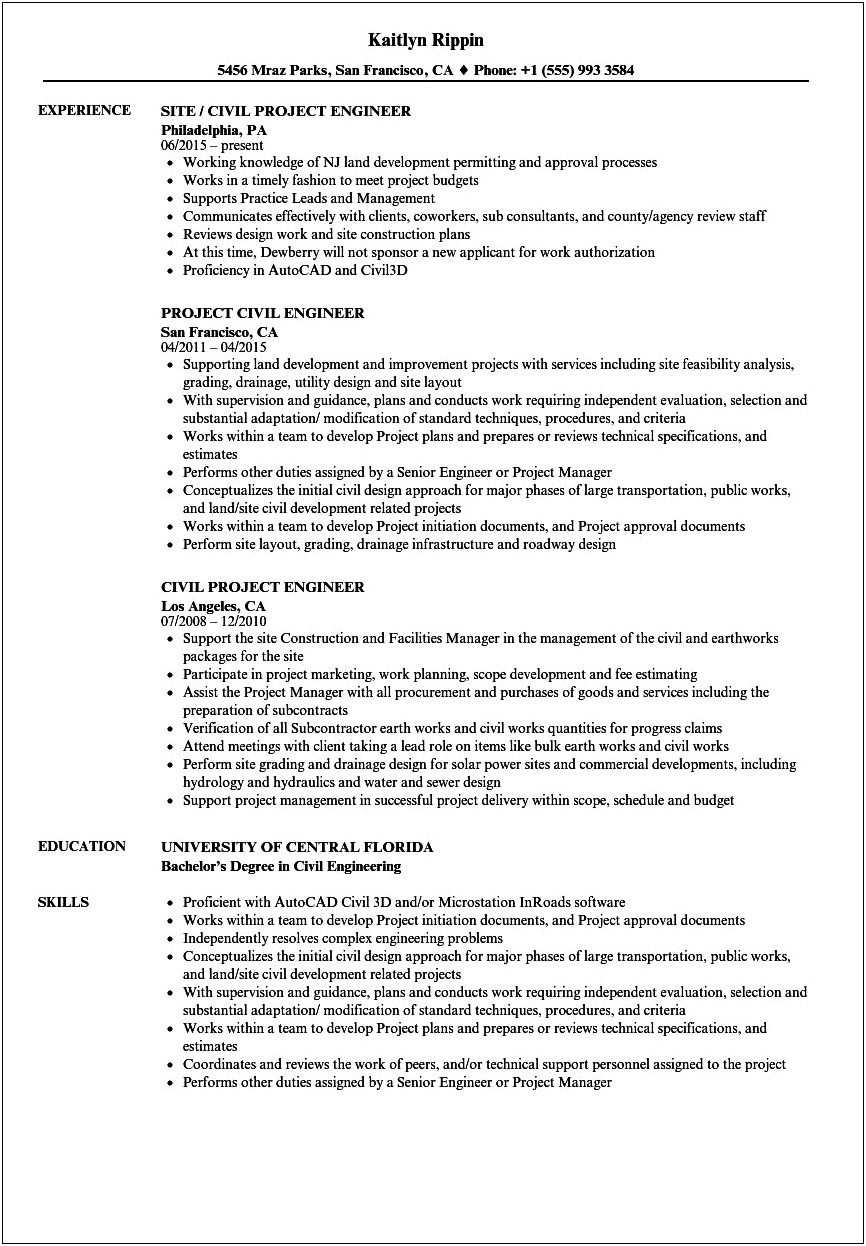 Diploma Civil Engineering Resume Word Format