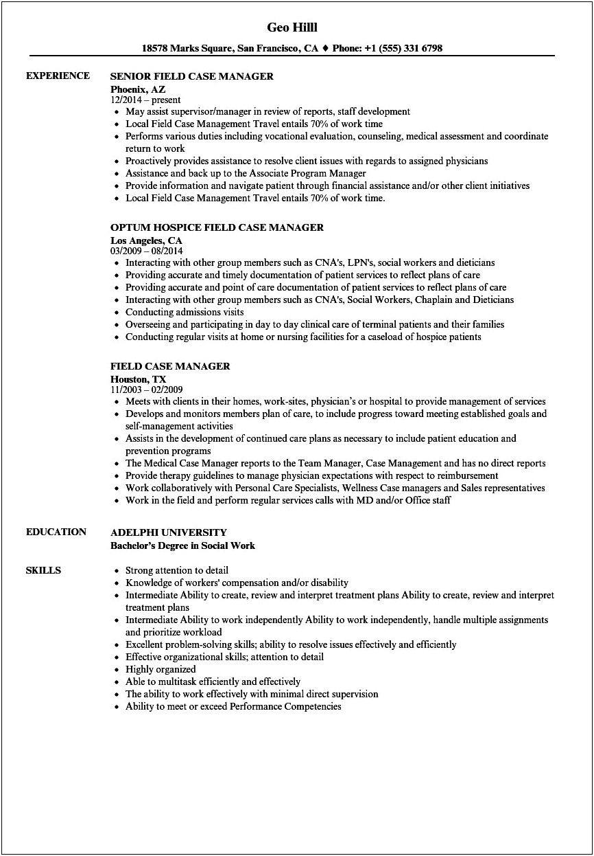 Director Of Case Management Sample Resume