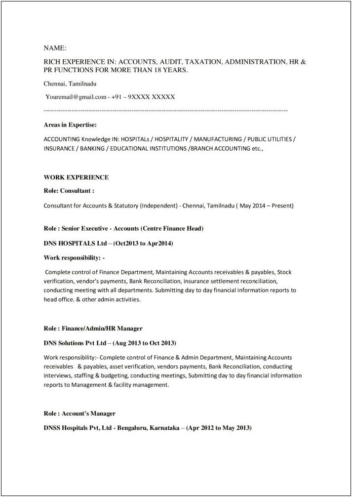 Director Of Finance And Administration Resume Sample