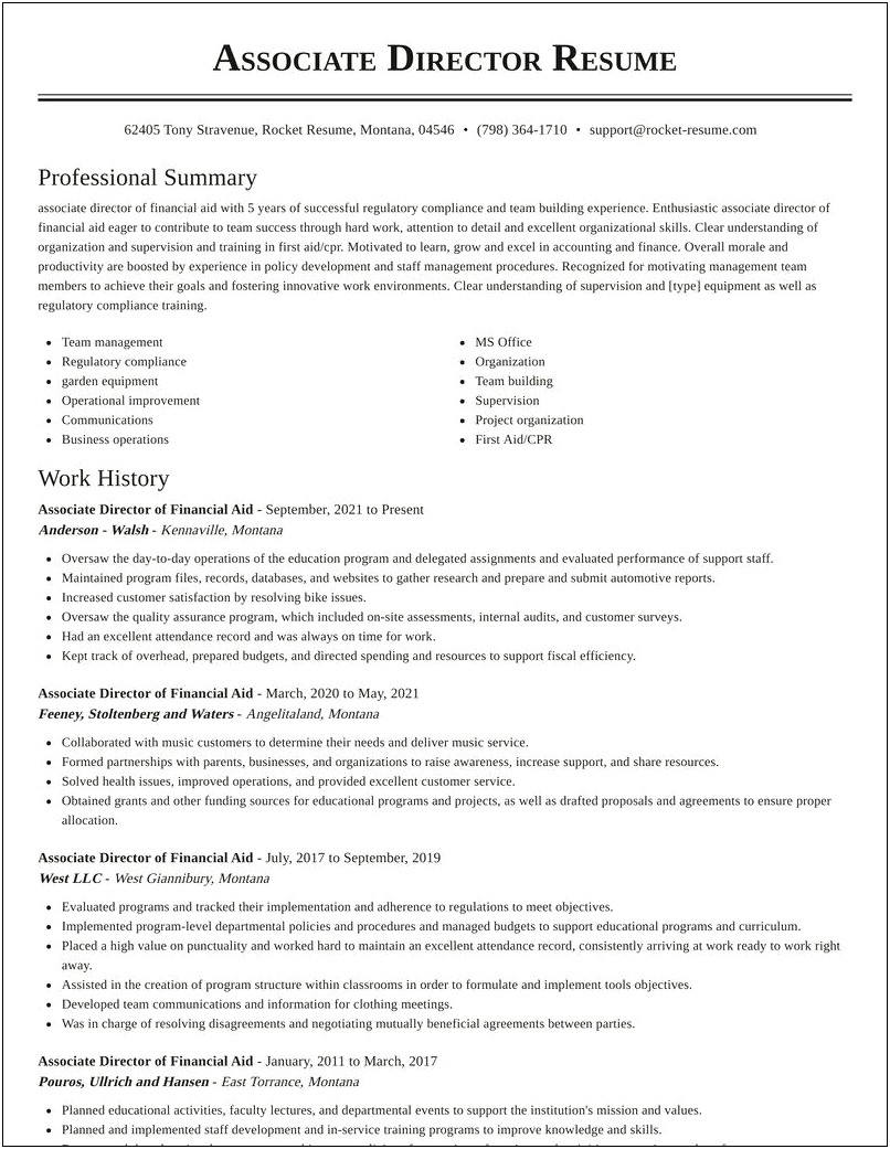 Director Of Financial Aid Resume Sample