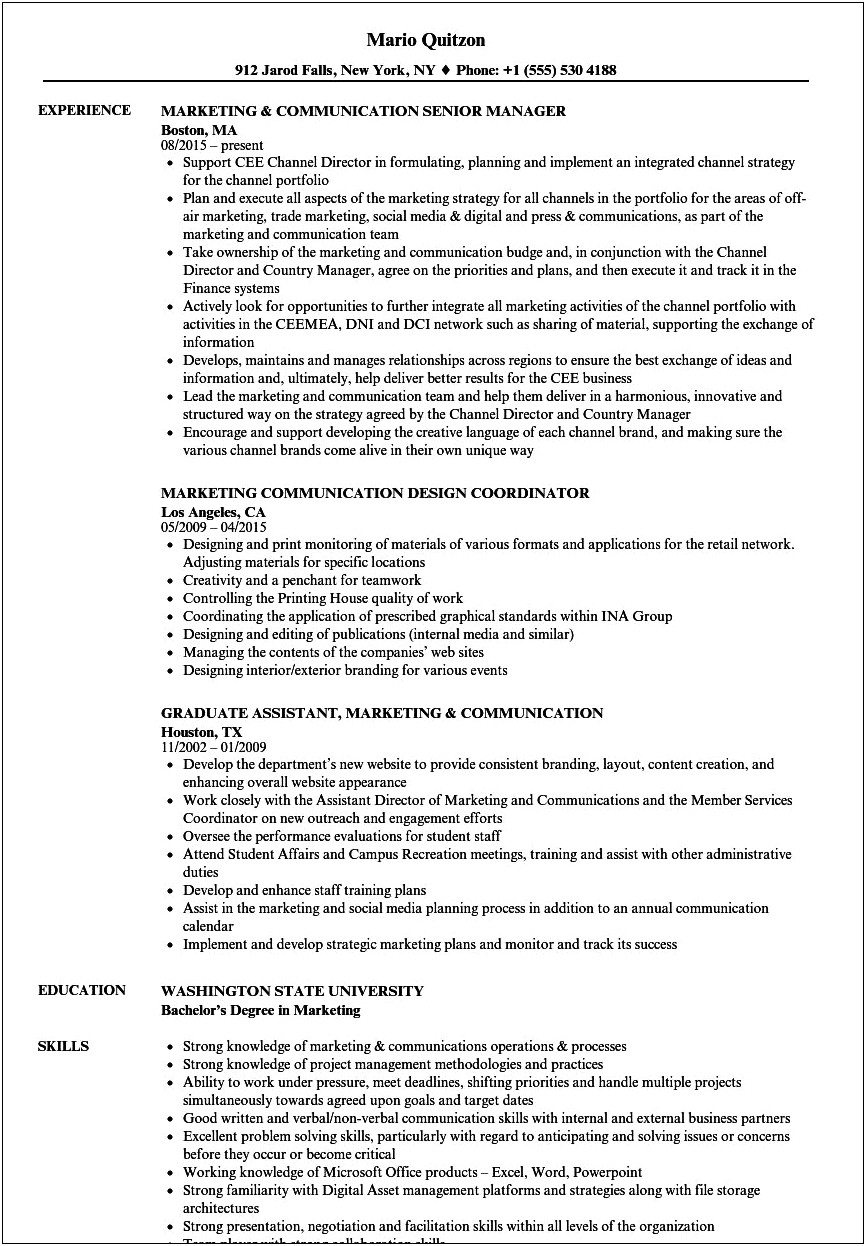 Director Of Marketing And Commications Resume Sample