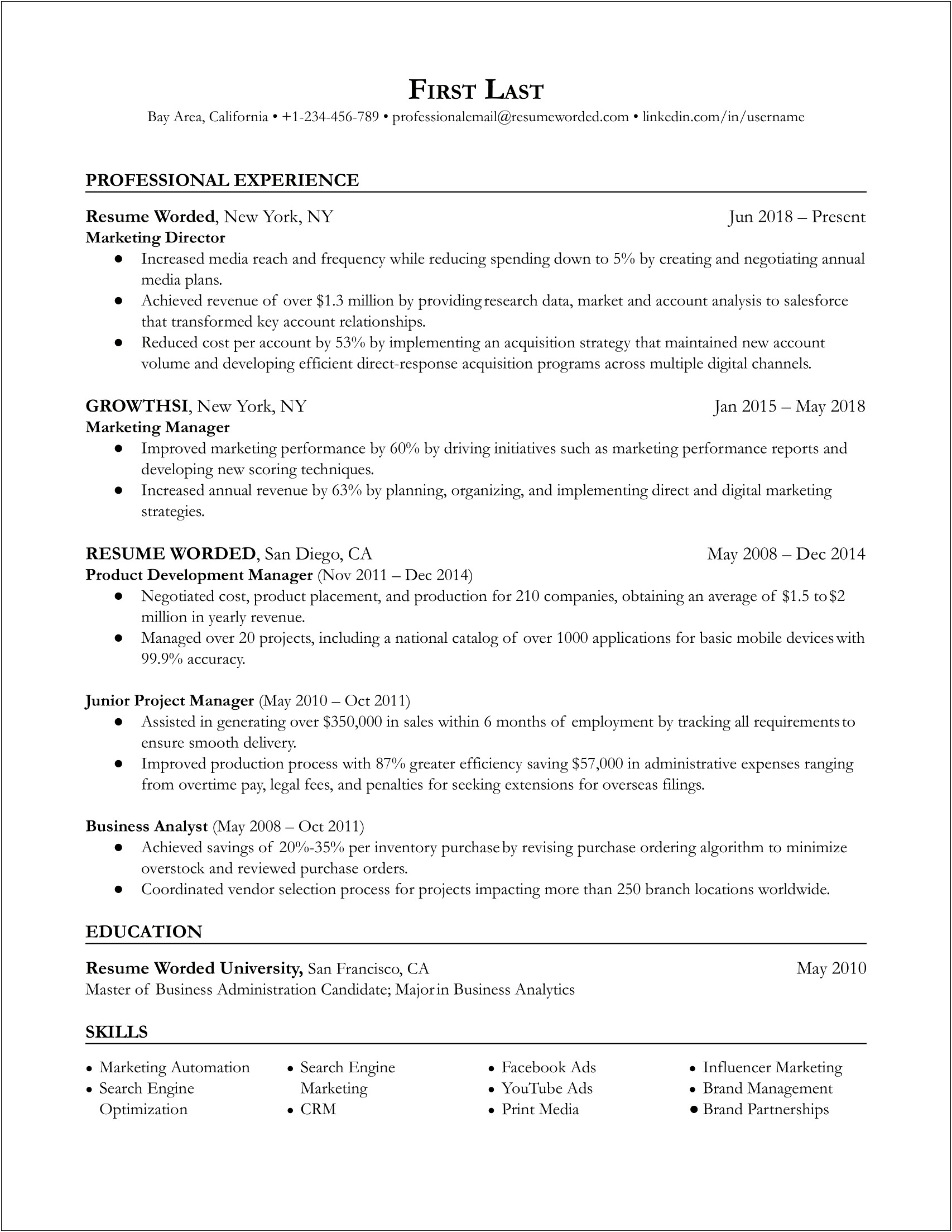 Director Of Marketing Job Description On Resume