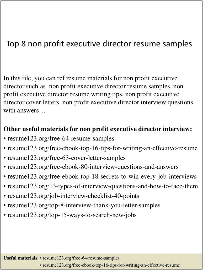 Director Of Operations Non Profit Resume Samples