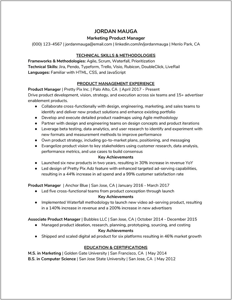 Director Of Product Management Resume Sample