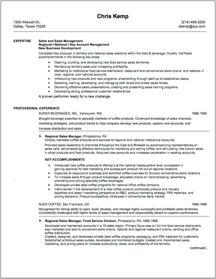 Director Of Product Sales Resume Sample