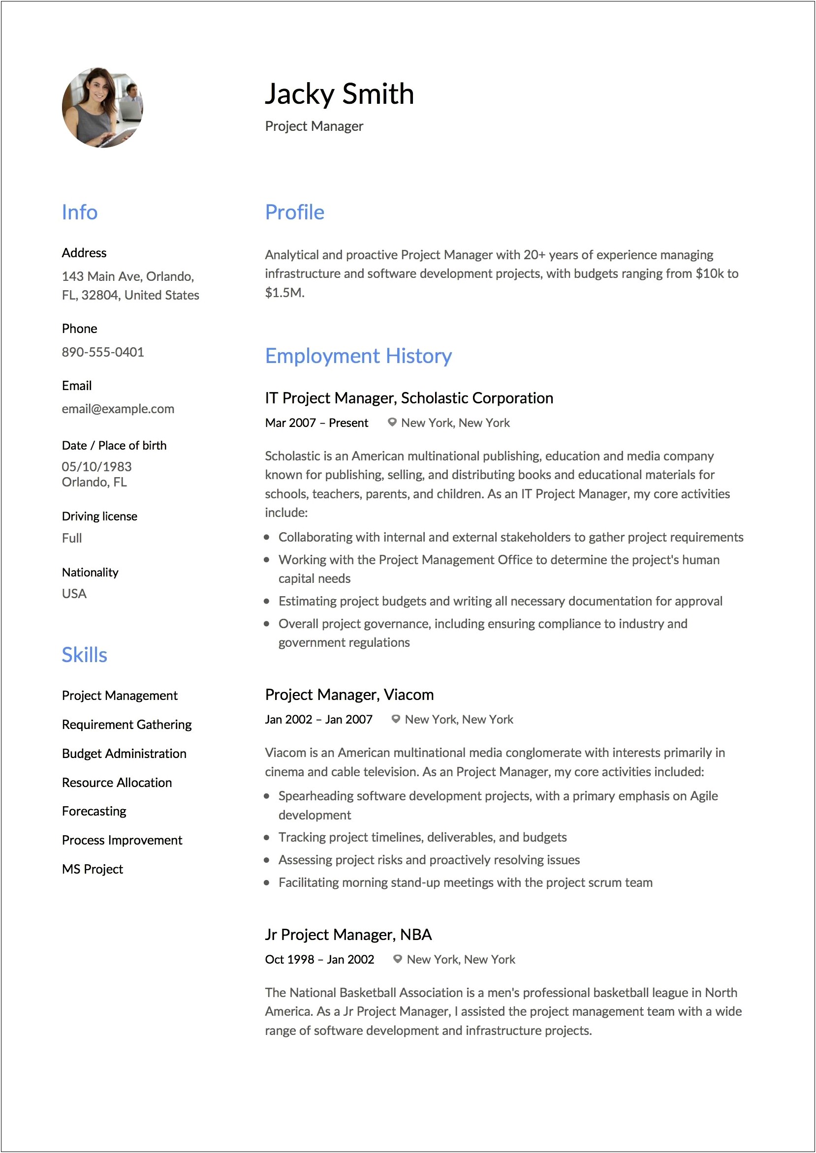Director Of Project Management Resume Example