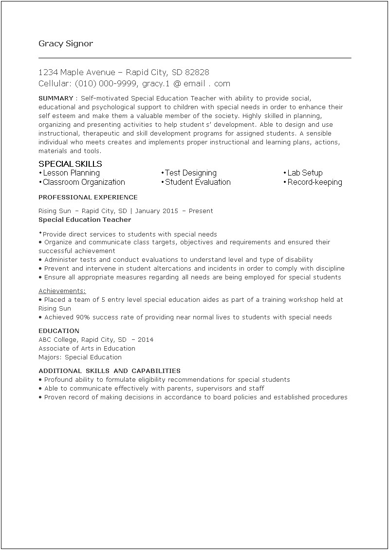 Director Of Special Education Resume Objective