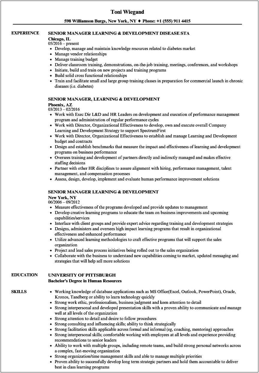 Director Of Training And Development Resume Examples