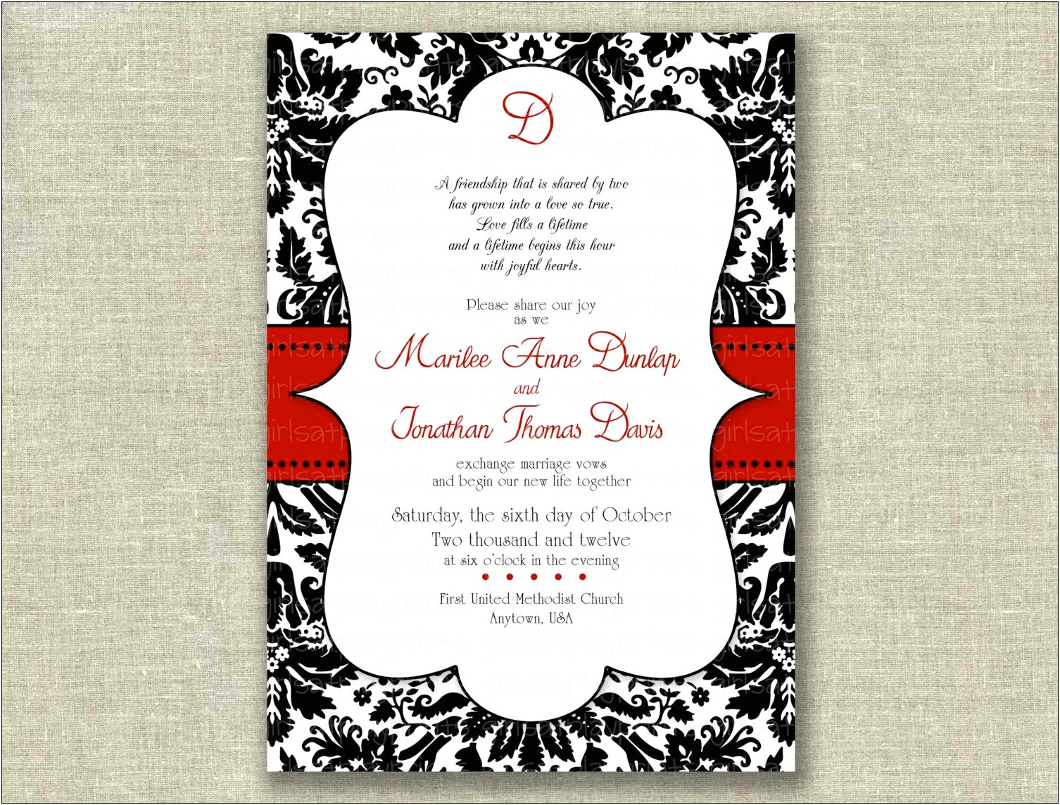 Diy Black And Red Wedding Invitations