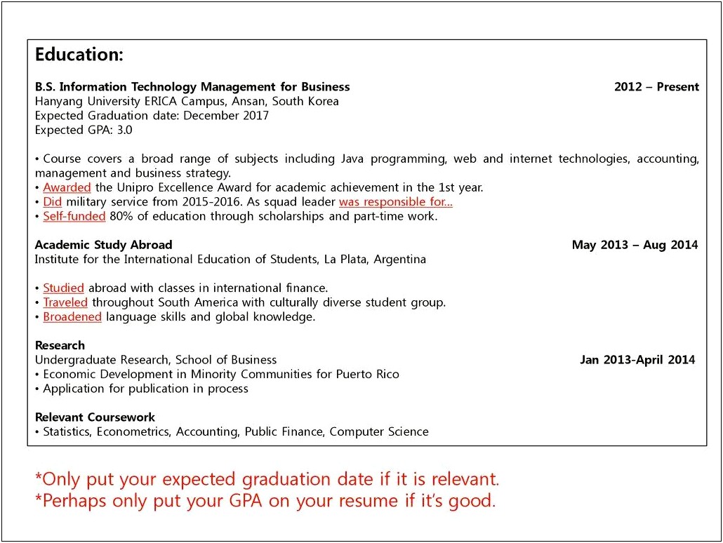 Do You Put Expected Graduation Date On Resume