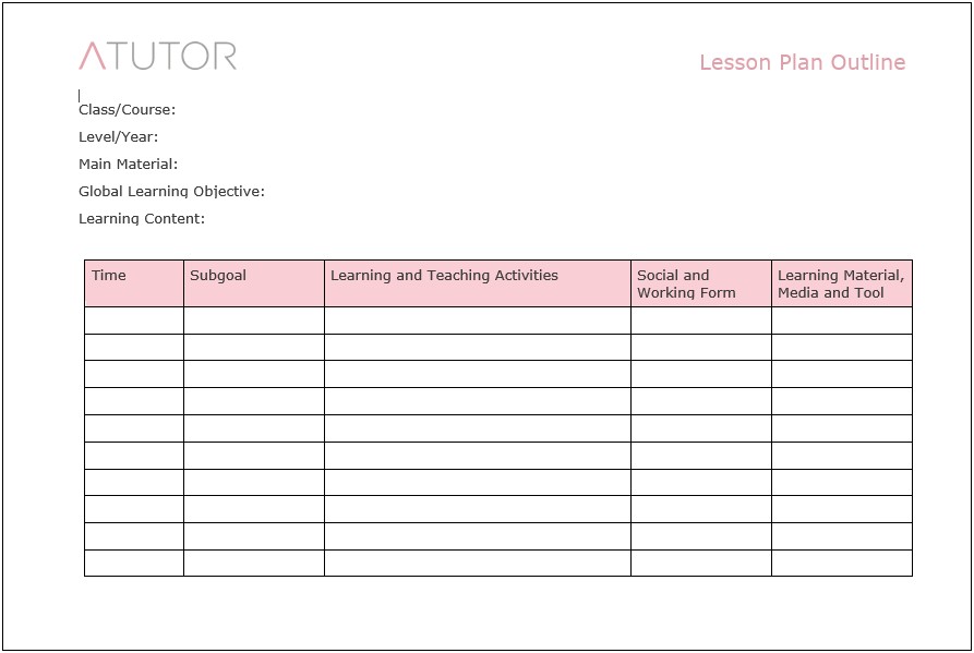 Doc Lesson Plan Download Word Template