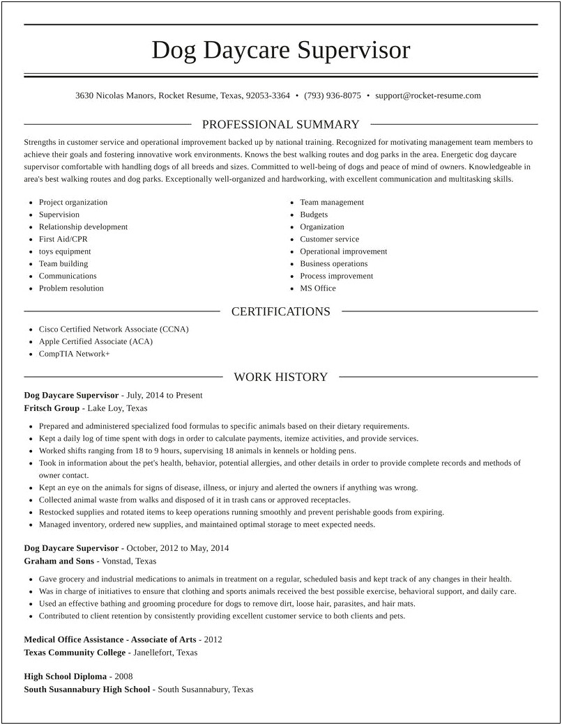 Dog Daycare Job Description For Resume
