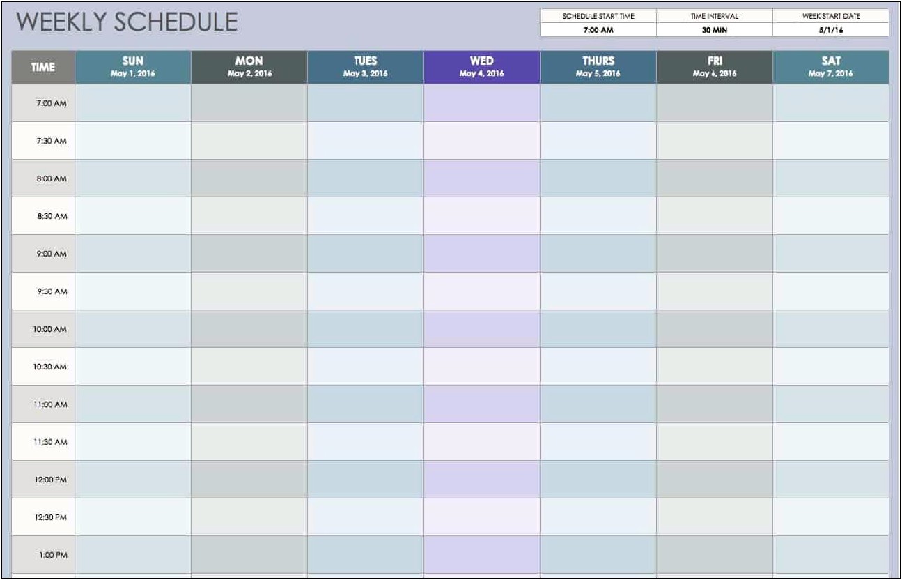 Download 7 Day Calendar Template Excel 2010