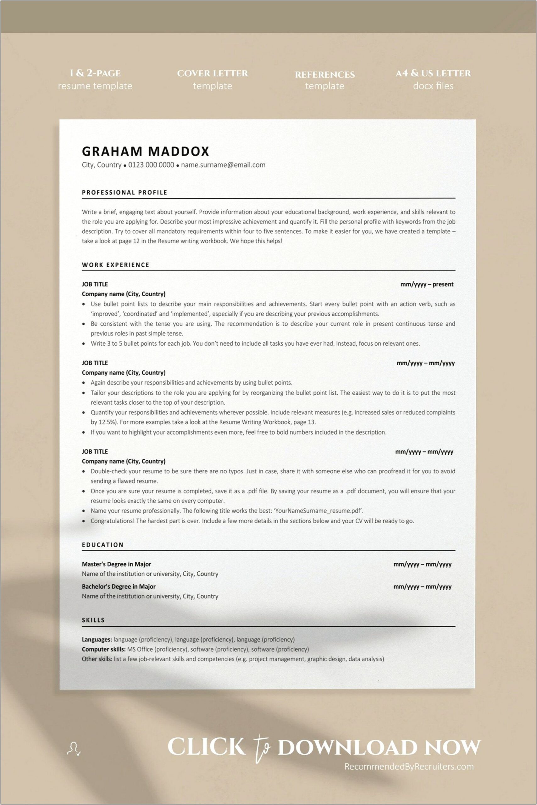 Download A Free Ats Friendly Resume Template Pages