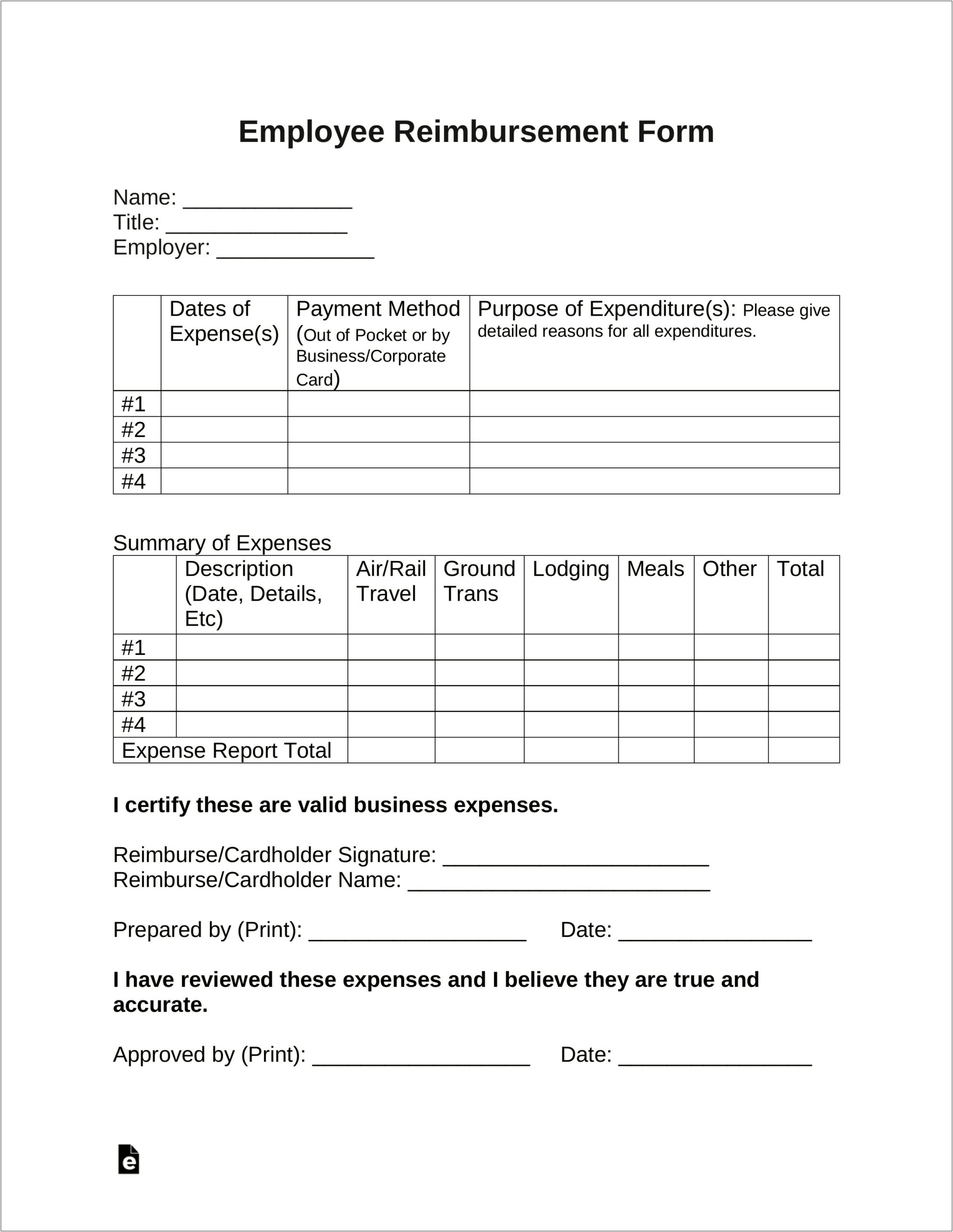 Download And Print Expense Report Template