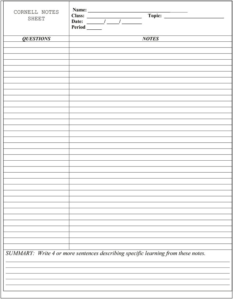Download Cornell Notes Template For Word