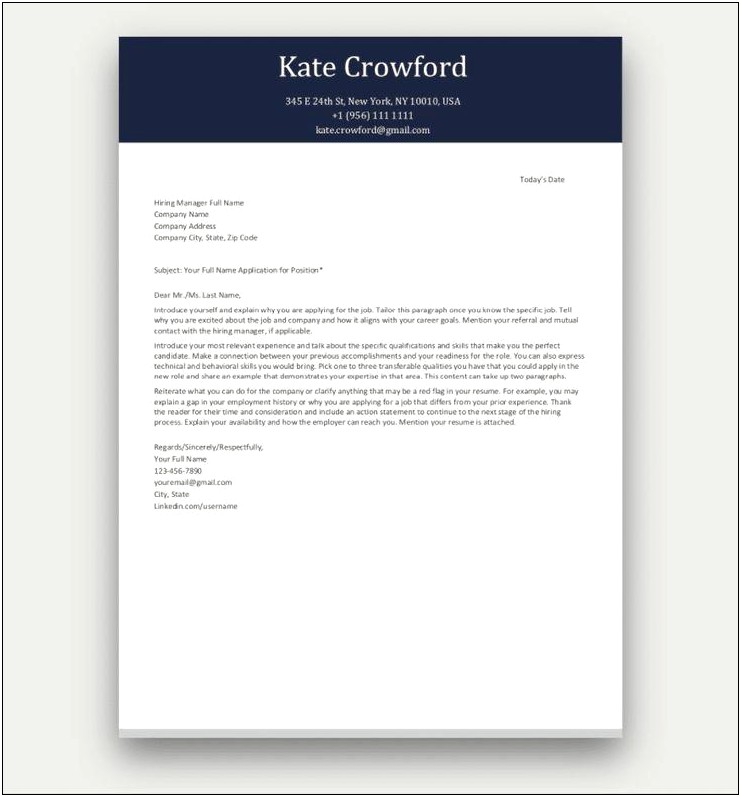 Download Free Sample Of Resume Cover Letter