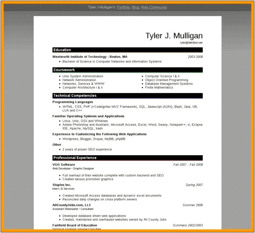 Download Resume Format In Word 2007