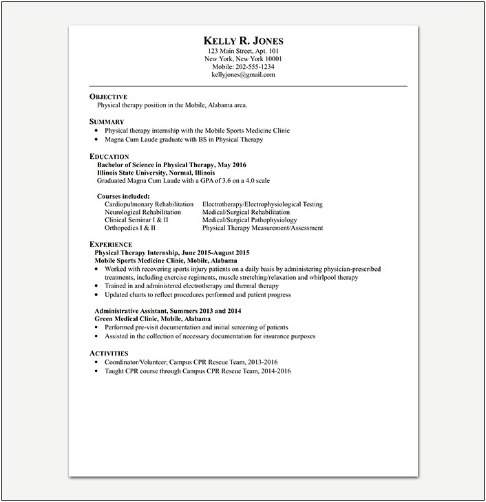 Dr Hysical Therapy Resume Examples Recent Grads
