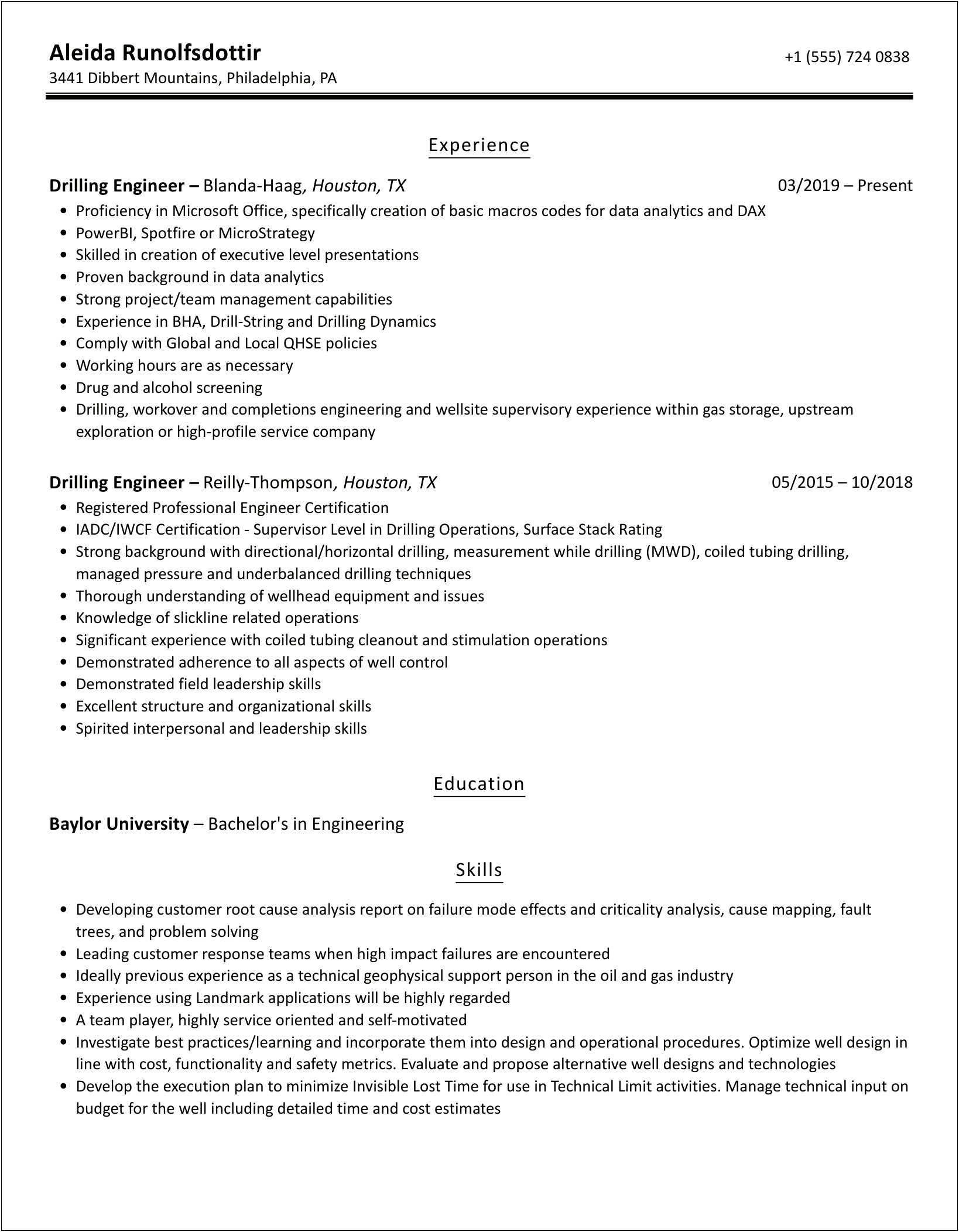 Drilling Fluids Engineer Job Description Resume