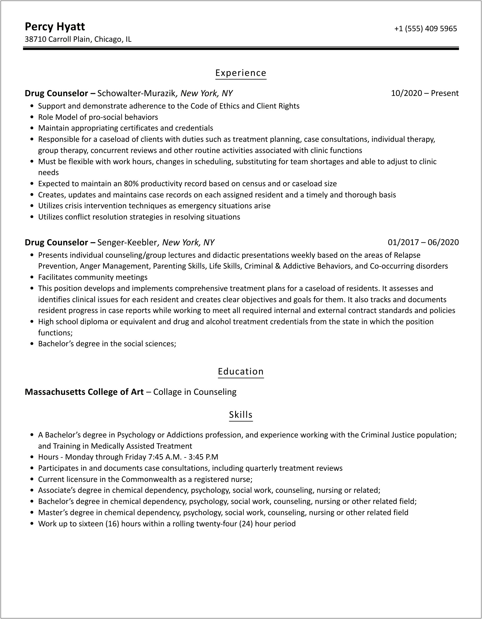 Drug Alcohol Counselor Objective On Resume