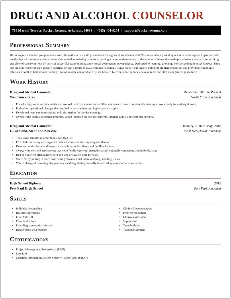 Drug And Alcohol Counselor Resume Examples