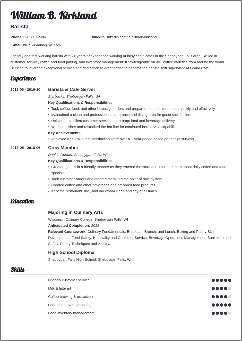 Dunkin Donuts Customer Service Job Description For Resume
