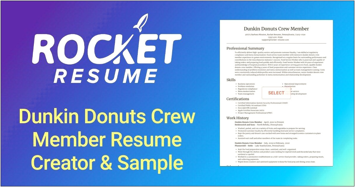 Dunkin Donuts Shift Leader Resume Skills Examples