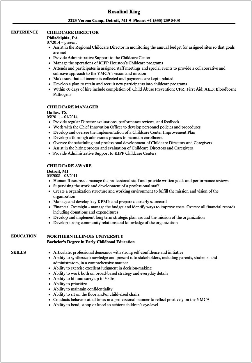 Early Childhood Education Some Experience Resume