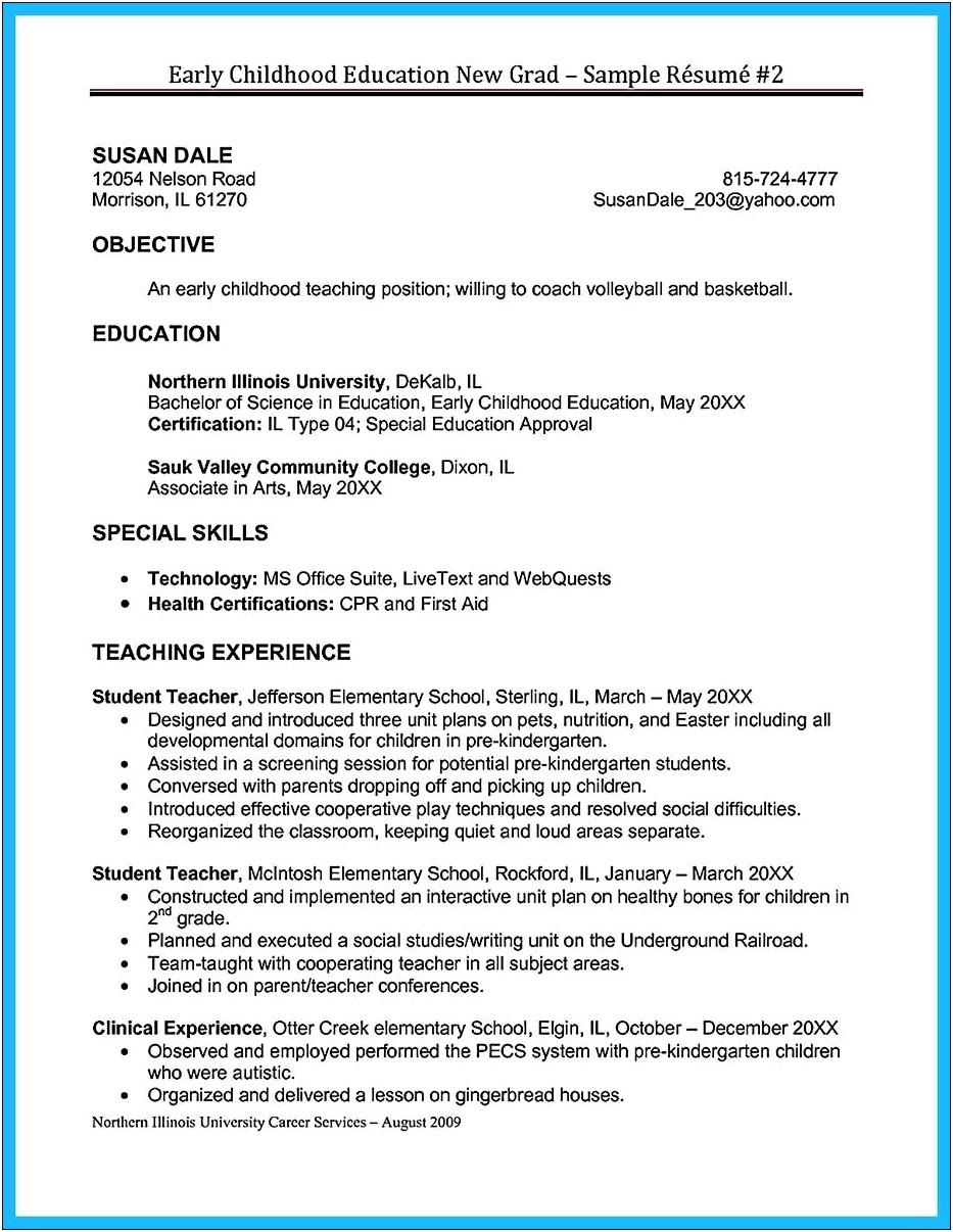 Early Childhood Education Student Resume Sample