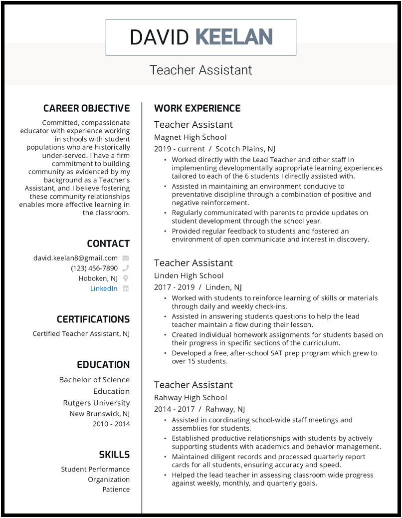 Early Childhood Teacher Responsibilities Examples For Resume