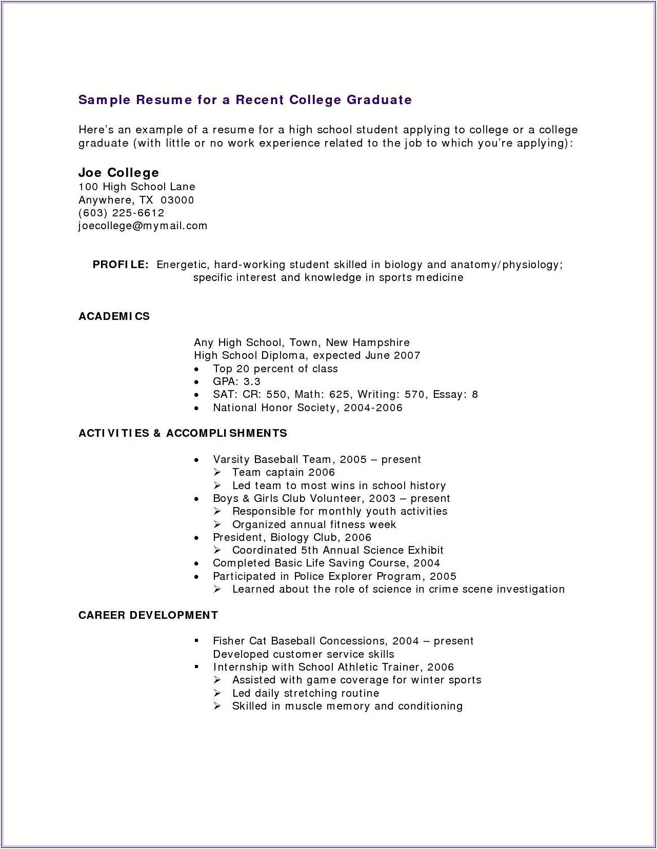 Easy Resume Examples With No Experience