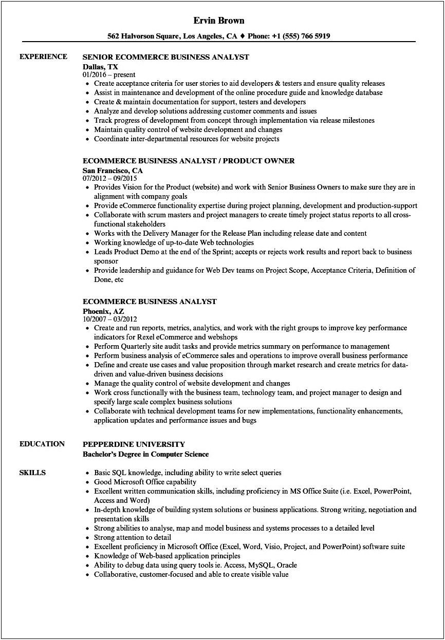 Ecommerce Analyst Job Description For Resume