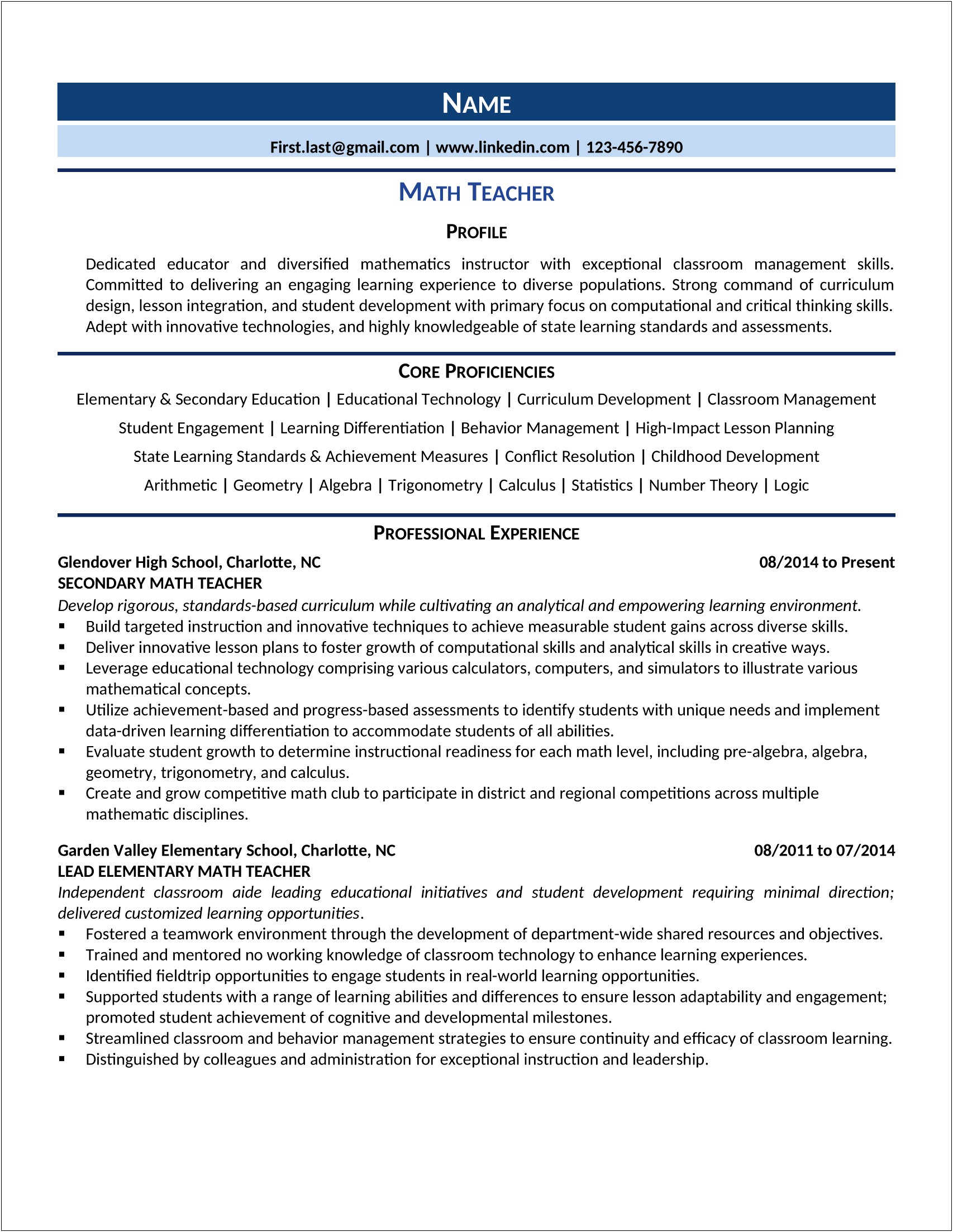 Educator With Combined Experience Resume Statement Examples