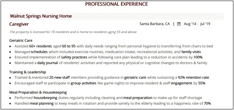 Elderly Caretaker Job Description For Resume