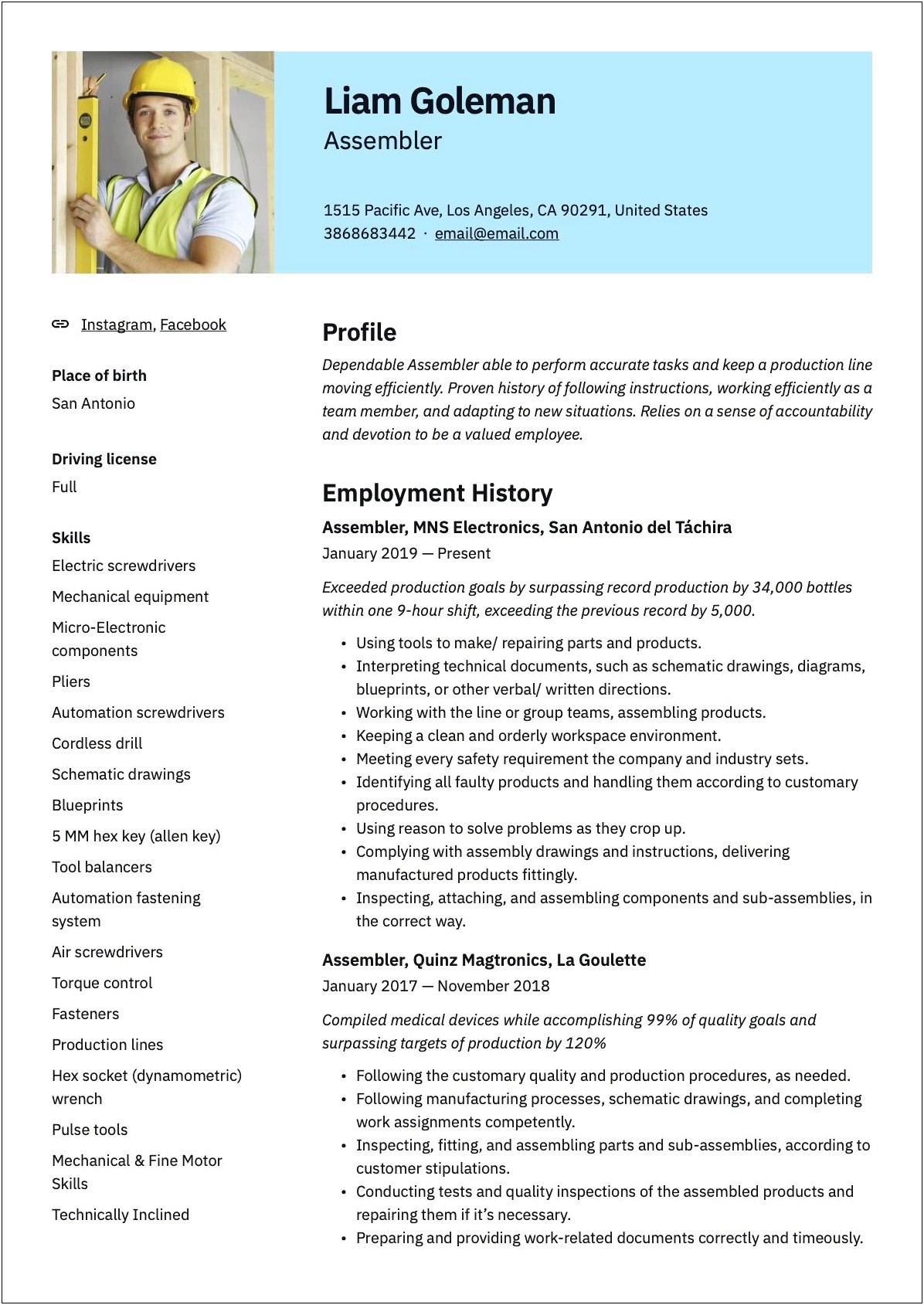 Electrical Assembler Job Description For Resume