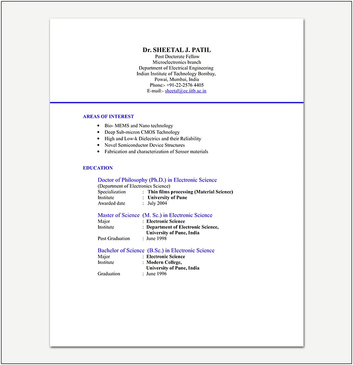Electrical Engineering Resume Format Download In Ms Word