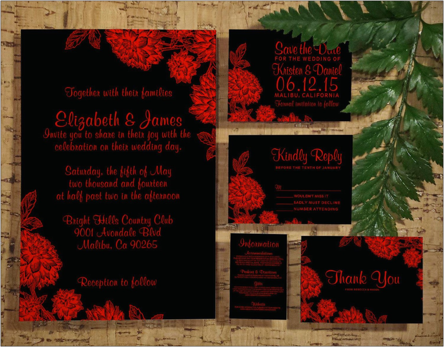 Elegant Black And Red Wedding Invitation