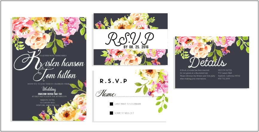 Elegant Flower Wedding Invitation Card Kit Vector