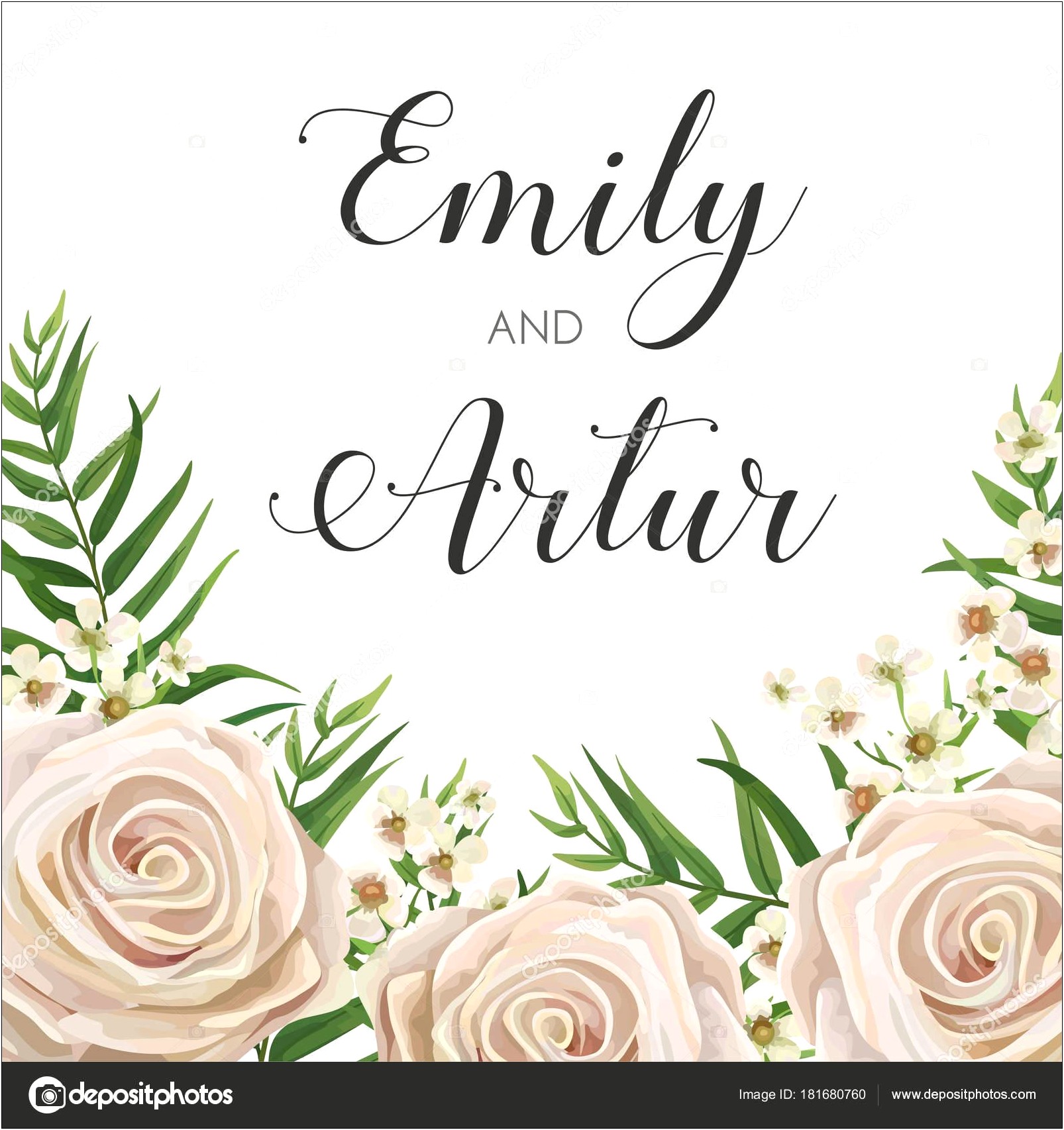 Elegant Frame Wedding Invitation With Watercolor Flowers