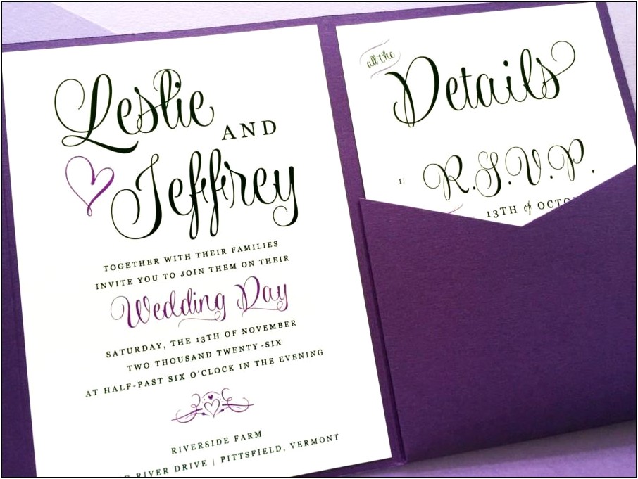 Elegant Lavender Wedding Invitations With Pocket And Inserts