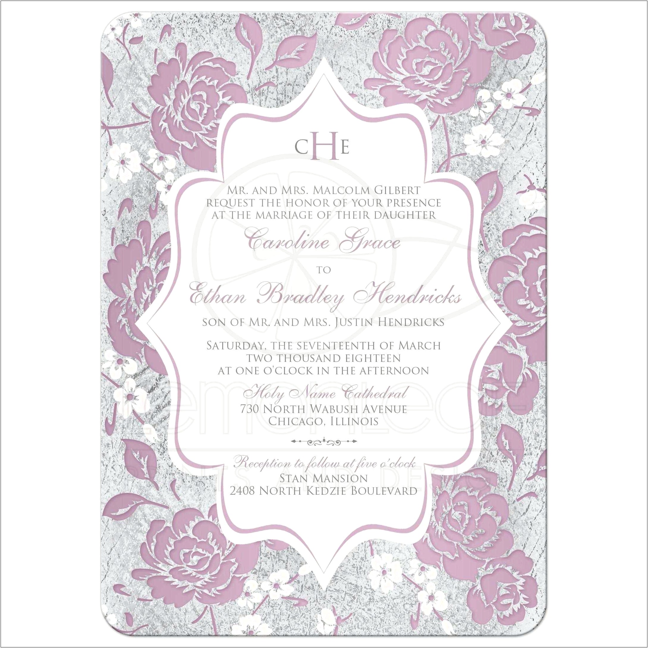 Elegant Purple Silver Monogram Wedding Invitations