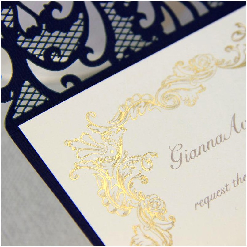 Elegant Royal Blue And Gold Wedding Invitation