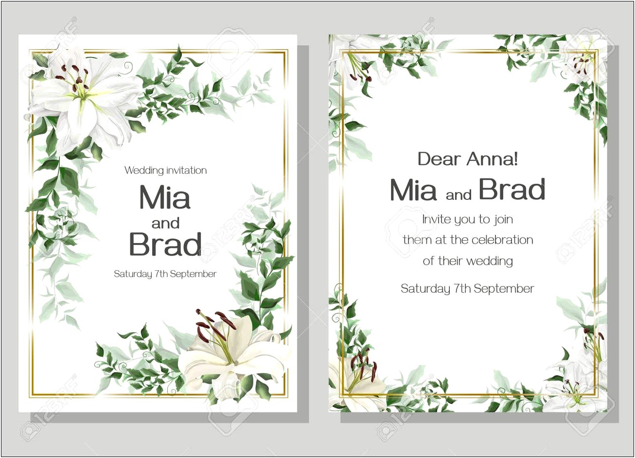 Elegant White And Grey Wedding Invitation Vector