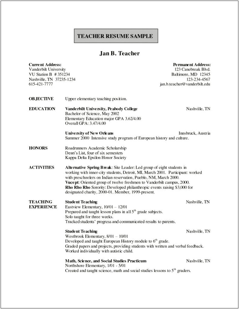 Elementary Science Teacher Job Description For Resume