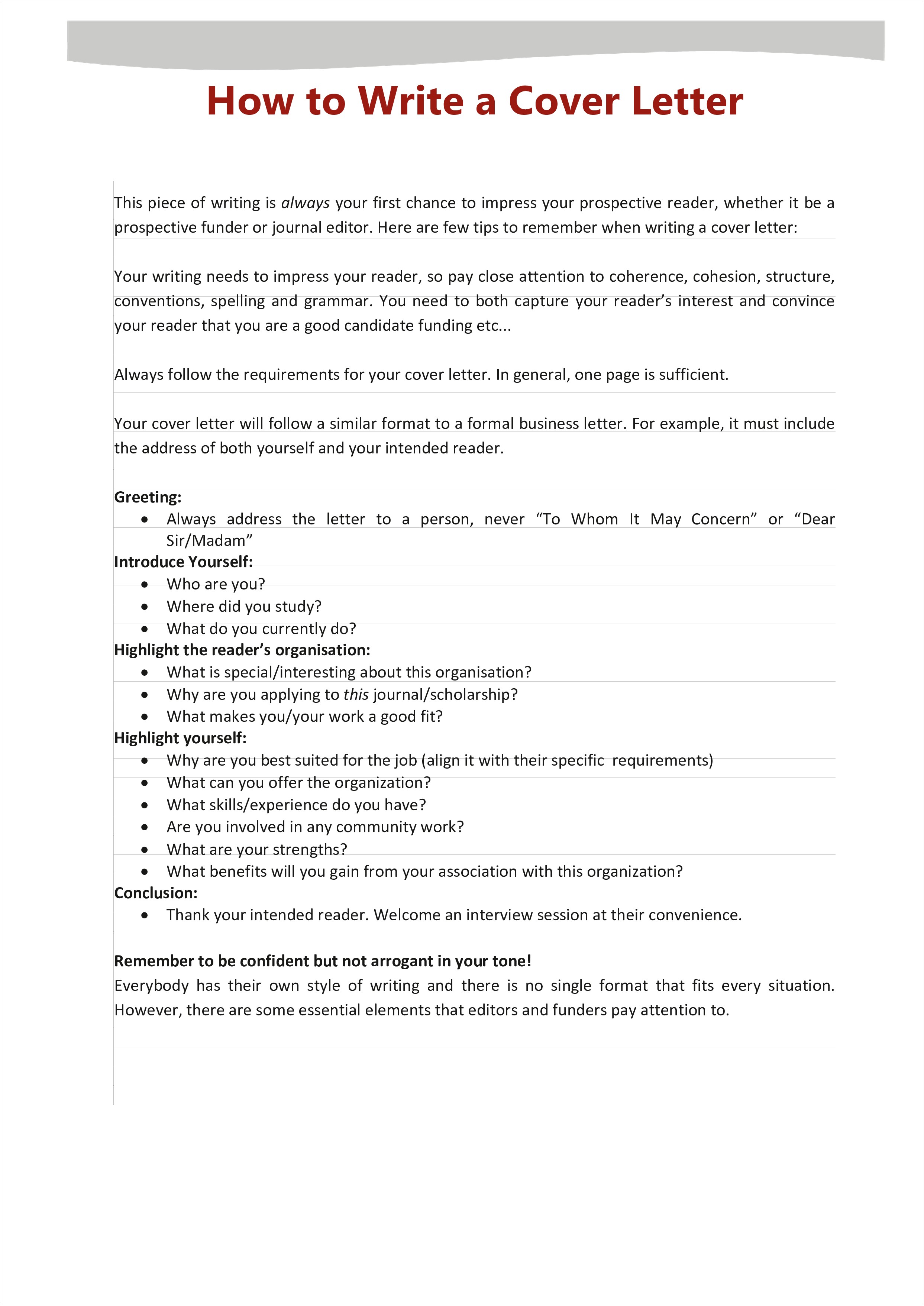 Elements Of A Good Resume Cover Letter