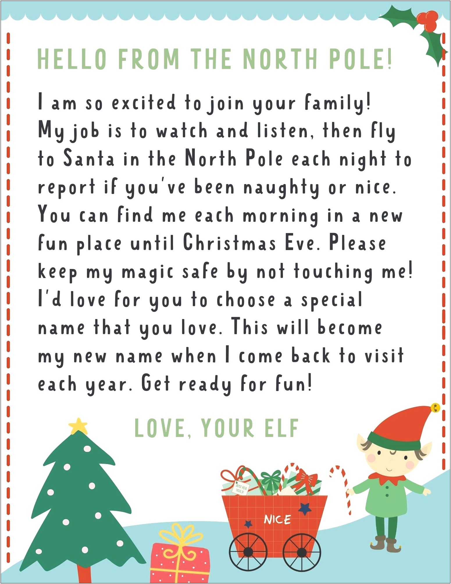 Elf On The Shelf Welcome Letter Template Download