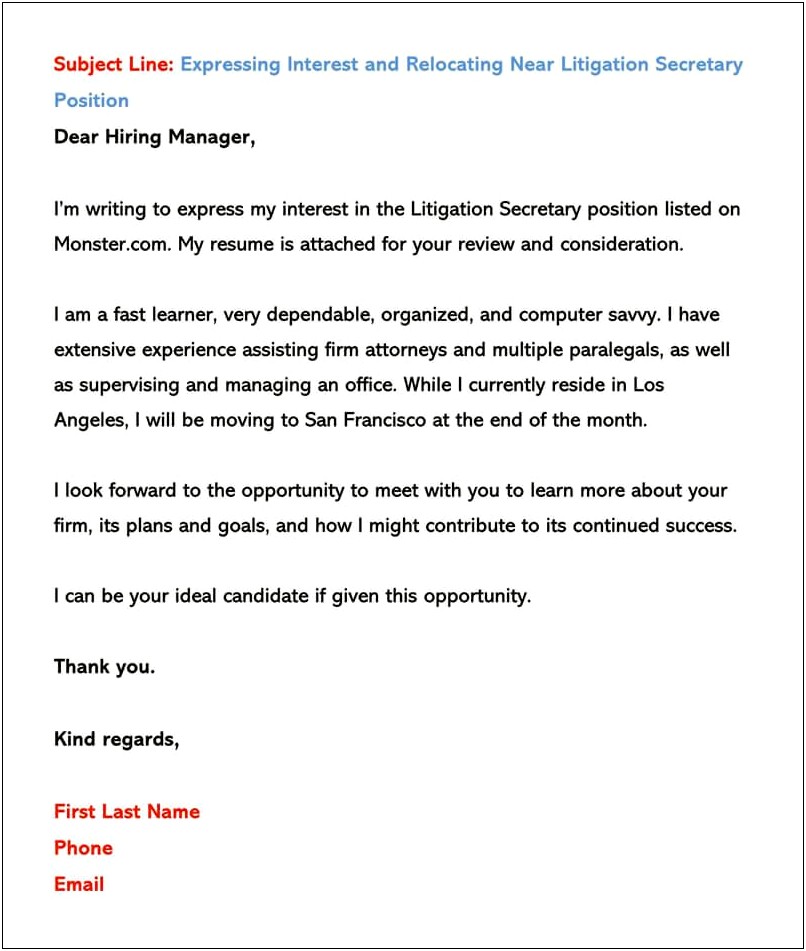 Email Cover Letter And Resume Email Text