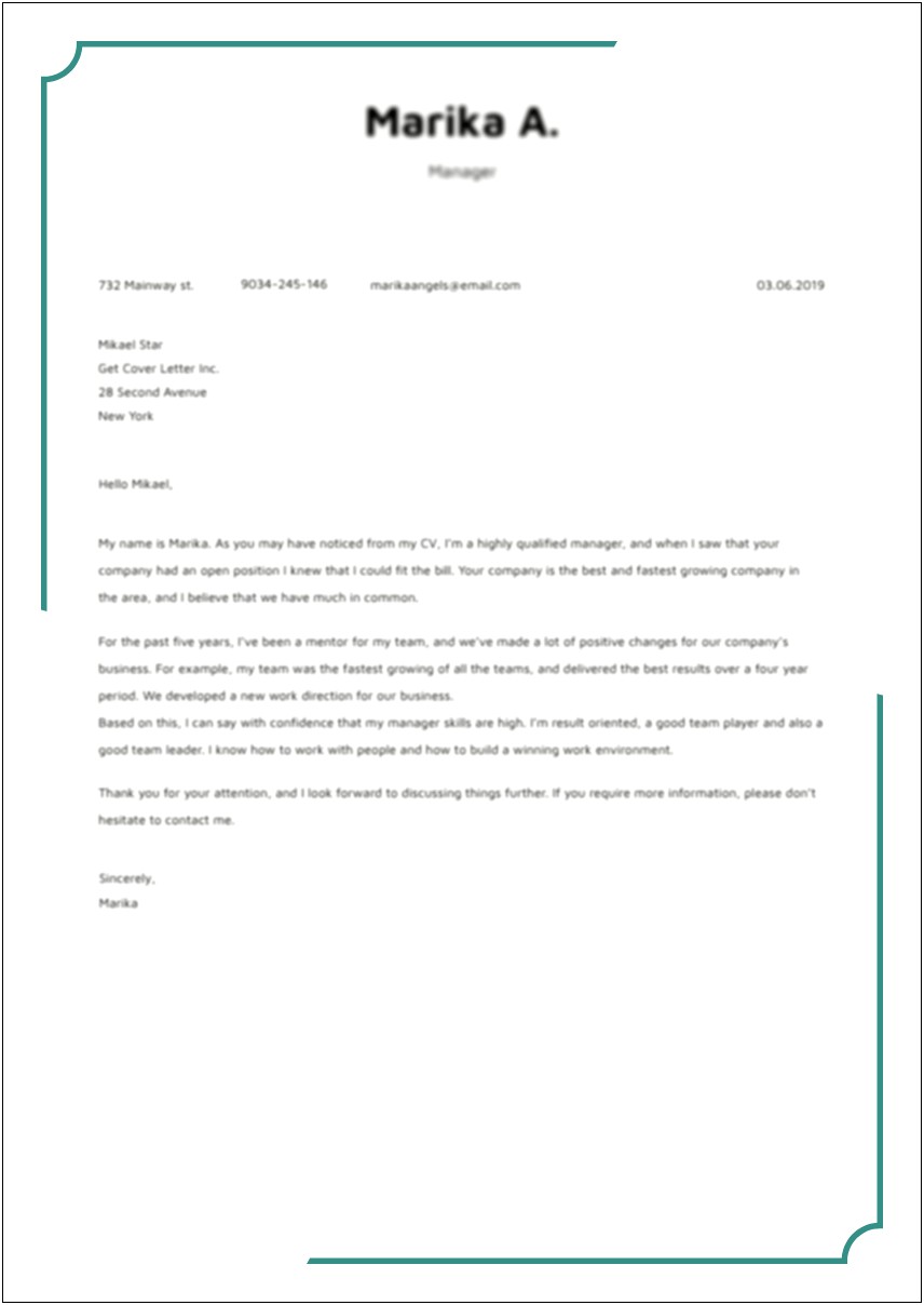 Email Cover Letter And Resume Sample To Recruiter